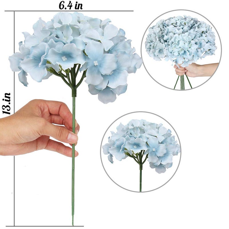 Exoment Silk Hydrangea Heads with Stems,Lake Blue Artificial Flower Heads DIY Wedding Centerpiece Home Party Baby Shower Decor (10, Lake Blue) - Image 3